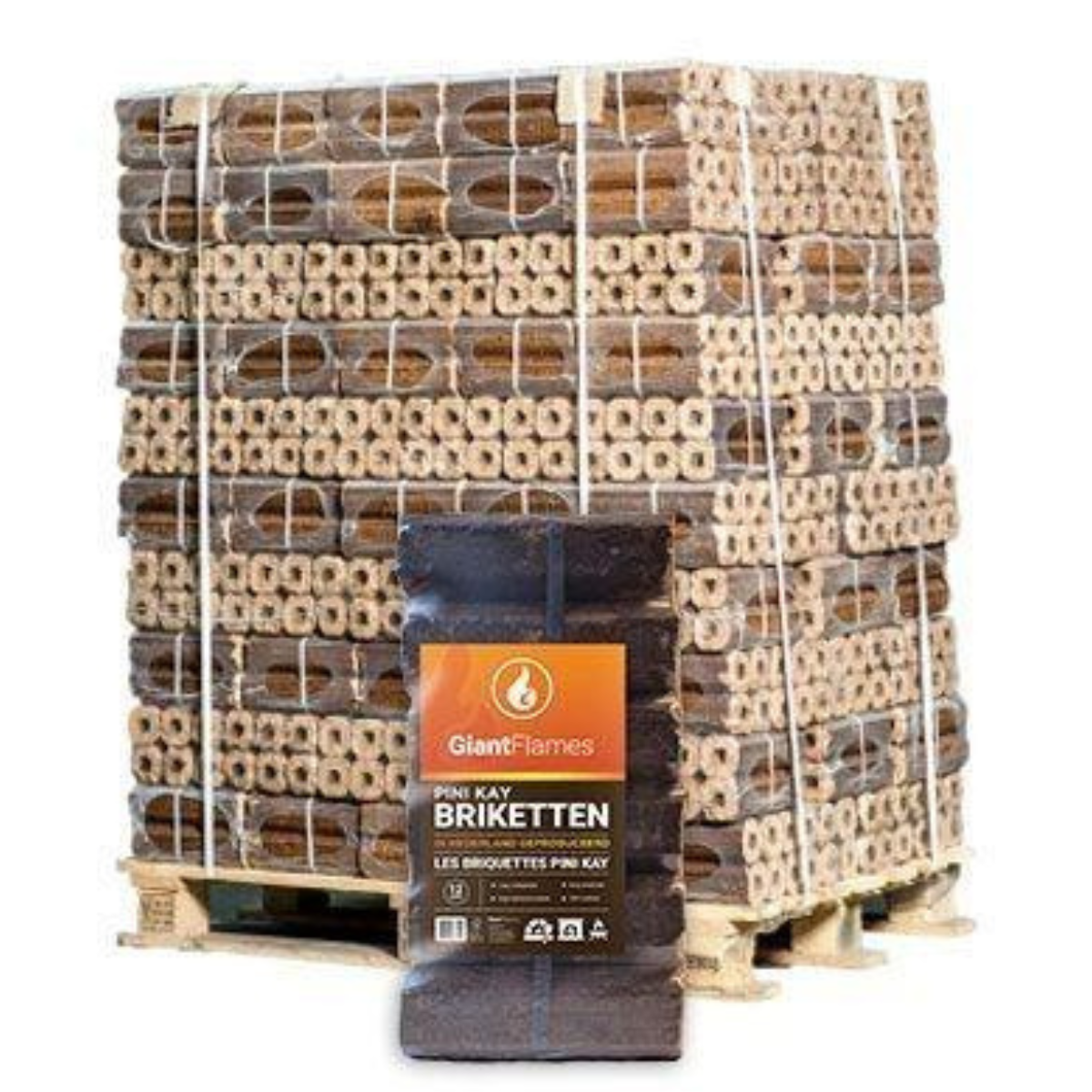 Pini Kay Houtbriketten – Pallet 960 kg (96 zakken van 10 kg)